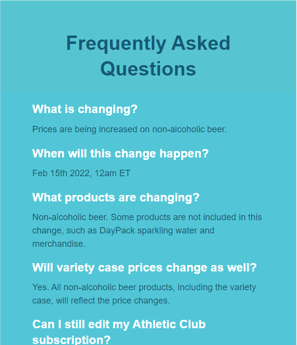 Athletic Brewing email Athletic Brewing pricing update email