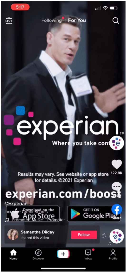 Experian TopView ad example of a TopView ad by Experian