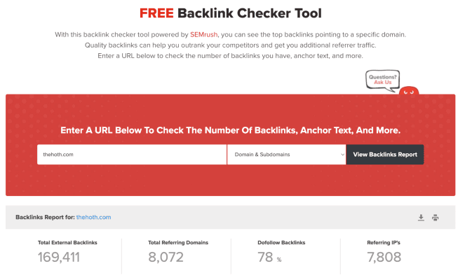 Backlink Checker Tool Checking backlinks with The HOTH's Backlink Checker Tool